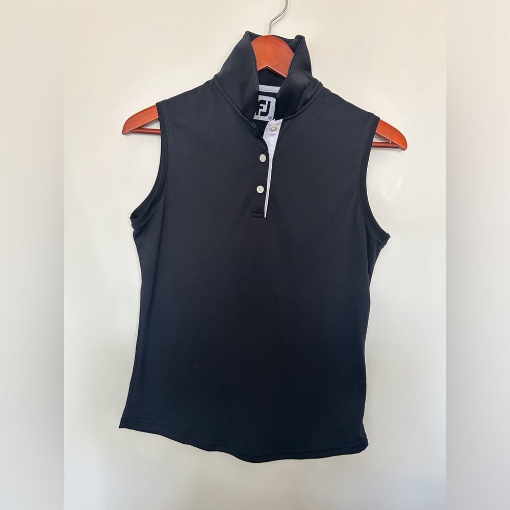 FootJoy Black Sleeveless Golf Polo Tank with White Placket